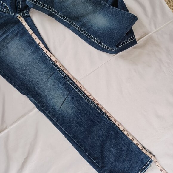 Silver Jeans Aiko Bootcut Lowrise Dark Wash Distressed Thick Stitch Size 29x33 - Picture 13 of 13